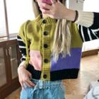 Striped Panel Color Block Cropped Cardigan