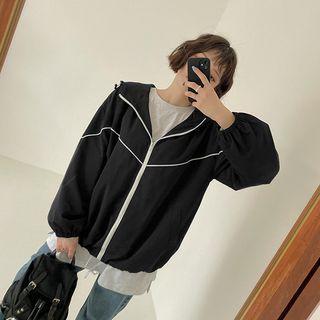 Plus Size Hooded Piped Windbreaker