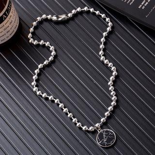 Stainless Steel Marble Disc Pendant Necklace