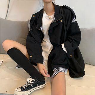 Mock Two-piece Gingham Paneled Cargo Jacket