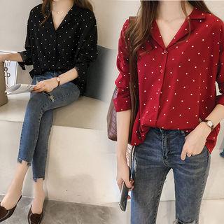 Drop-shoulder Polka-dot Shirt