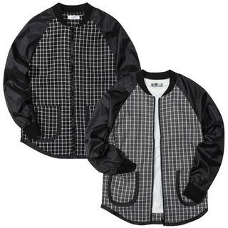 Raglan-shoulder Zip-up Checked Jacket