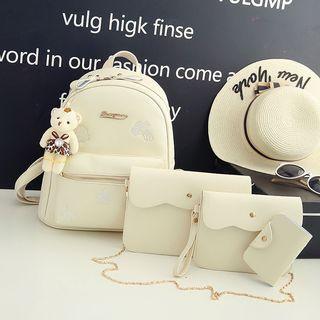Set: Faux Leather Backpack + Shoulder Bag + Clutch + Wallet