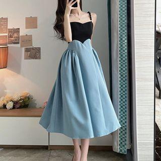 Bead Strap Paneled Midi A-line Dress