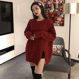 Split Hem Long Sweater Red - One Size