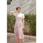 Set: Round-neck T-shirt + Spaghetti-strap Chiffon Dress