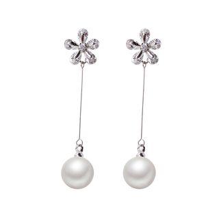 925 Sterling Silver Faux Pearl Flower Dangle Earring Faux Pearl & Flower - Silver - One Size