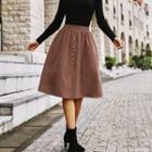 High-waist Plain Button-up A-line Semi Skirt