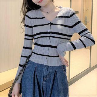 Long-sleeve Knit Striped Cardigan