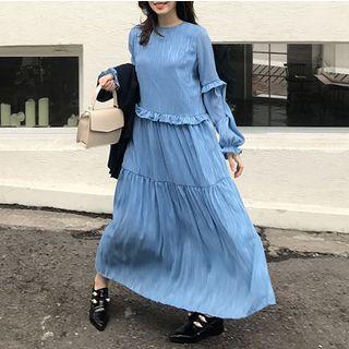 Ruffle Trim Long-sleeve A-line Maxi Dress