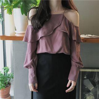 Off Shoulder Plain Oversize Top Fuchsia - One Size