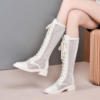 Mesh Lace-up Knee High Boots