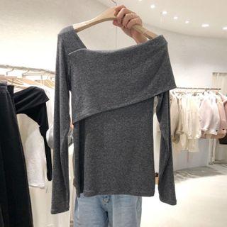 Skew Neckline Long-sleeve Top