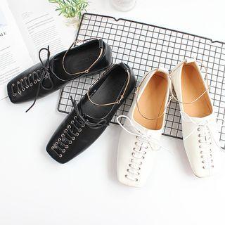 Lace Up Square Toe Flats