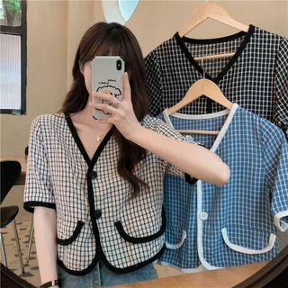 Short-sleeve Plaid Cardigan