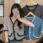 Short-sleeve Plaid Cardigan