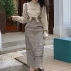 Bow Sweater / Gingham Midi Jumper Skirt