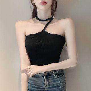Choker-neck Knit Camisole Top