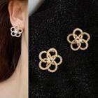 Rhinestone Flower Earring Stud Earring - 1 Pair - Silver Stud - Cutout Flower - Faux Pearl - Gold - One Size