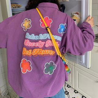 Beaded Lettering Print Zip-up Jacket