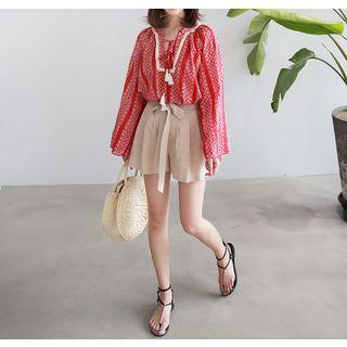 Tie-waist Pintuck Shorts