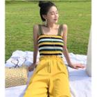 Striped Knitted Camisole Top / High Waist Cropped Pants