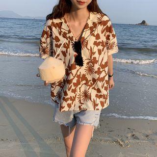 Short-sleeve Open-collar Floral Print Shirt