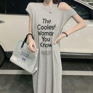 Lettering Cut Out Midi T-shirt Dress