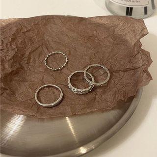 Set Of 4: Ring Set Of 4 Pcs - 4494 - Silver - One Size