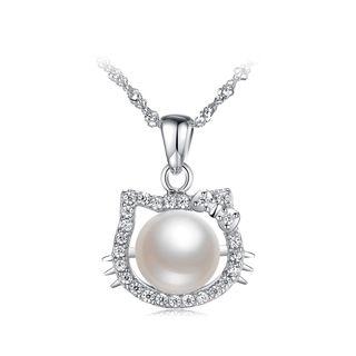 925 Sterling Silver Cat Pendant With Fashion Pearl And Necklace