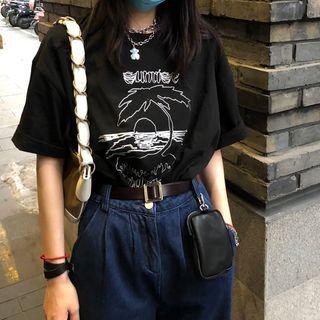Coconut Tree Print Short-sleeve Round Neck T-shirt