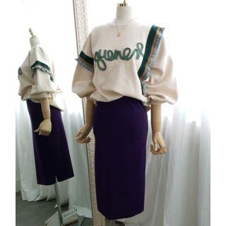 Frilled-detail Appliqu  Knit Top Ivory - One Size