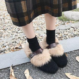 Block Heel Furry Trim Pumps