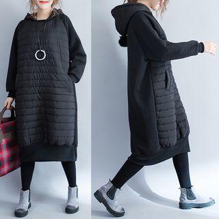Hooded Long-sleeve Midi Dress Black - One Size