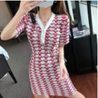Short-sleeve Pattern Knit Dress