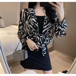 Set: Spaghetti Strap Mini A-line Dress + Print Shirt