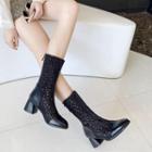 Block-heel Lace Mid Calf Boots