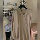 Puff-sleeve Diagonal-button Long Flare Dress