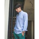 Mandarin-collar Half-placket Stripe Shirt