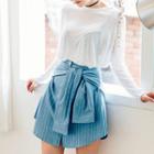 Tie-waist Pinstripe Mini Skirt