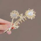 Flower Faux Pearl Rhinestone Alloy Hair Clamp Ly2651 - Hair Clamp - Gold & White - One Size