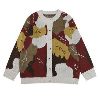 Jacquard Leaf Cardigan As Shown In Figure - One Size