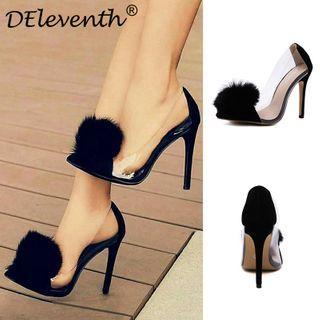 Transparent Panel Pom Pom Stiletto Heel Pumps