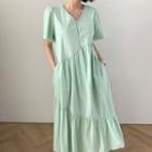 Elbow-sleeve Tiered Maxi A-line Dress