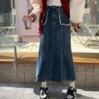 High-waist A-line Fish Tail Denim Maxi Skirt