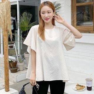 Plain Bell-sleeve Flared Blouse