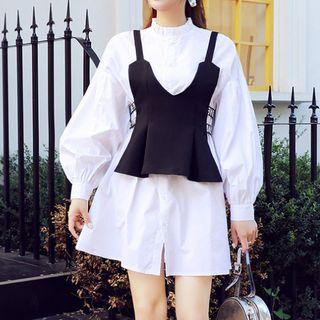 Set: Balloon-sleeve Tunic Shirt + Vest