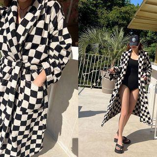 Check Terry Robe Cardigan Black - One Size
