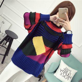 Color Block Mock Neck Sweater