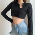 Safety Pin Long-sleeve Cropped Top